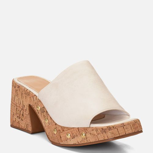 Sandália tipo Tamanco Plataforma Aberto Salto Alto Tachas Boho Feminino Milano Off White 14277