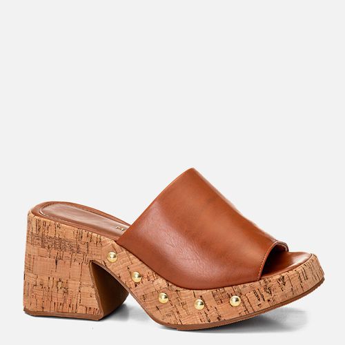Sandália tipo Tamanco Plataforma Aberto Salto Alto Tachas Boho Feminino Milano Palha 14277