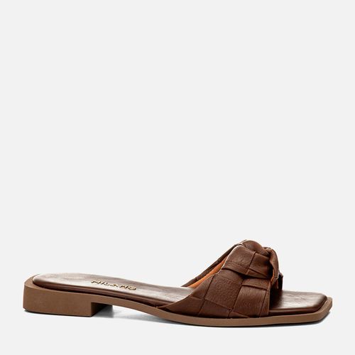 Sandália Rasteira Aberta Salto Baixo Tramado Tressê e Nozinho Feminino Milano Marrom 14602