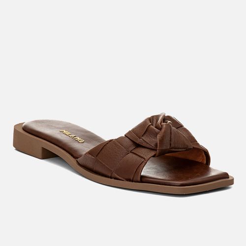 Sandália Rasteira Aberta Salto Baixo Tramado Tressê e Nozinho Feminino Milano Marrom 14602