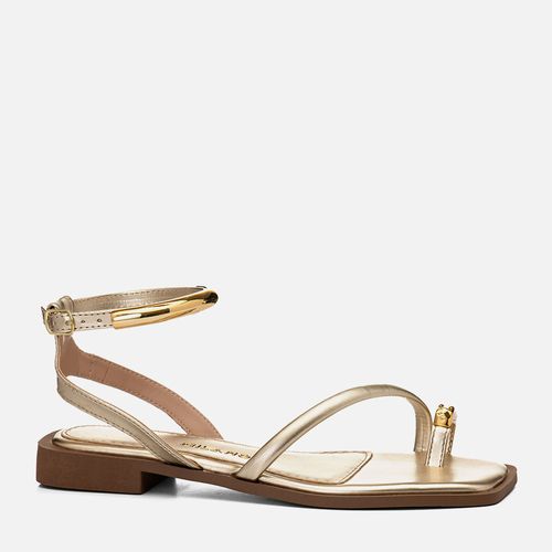 Sandália Salto Bloco Baixo Ring Toe Peça Metalizada Orgânica Feminino Milano Ouro Light 14372