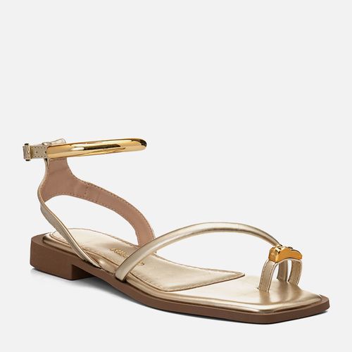 Sandália Salto Bloco Baixo Ring Toe Peça Metalizada Orgânica Feminino Milano Ouro Light 14372