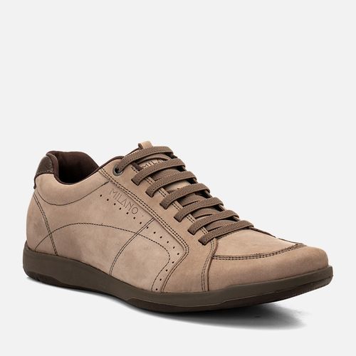 Sapatênis Feito em Couro Elevação Aumenta Altura Fique + Alto 4cm Elevel Calce Elástico  Masculino Milano Cinza/café 14634