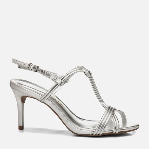 Sandália Salto Alto Fino Metalizada Festa Tiras Cruzadas Feminino Milano Prata 14637