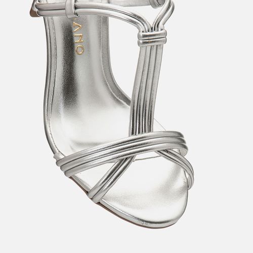 Sandália Salto Alto Fino Metalizada Festa Tiras Cruzadas Feminino Milano Prata 14637