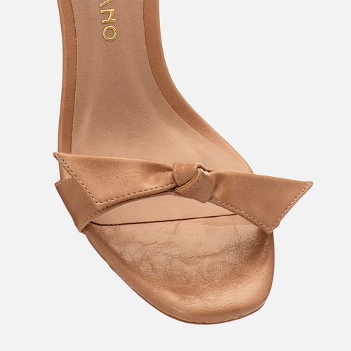 Sandália Salto Alto Clássica Duas Tiras com Detalhe em Amarração com Laço Feminino Milano Nude 14644