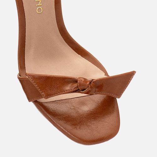 Sandália Salto Alto Clássica Duas Tiras com Detalhe em Amarração com Laço Feminino Milano Caramelo 14644