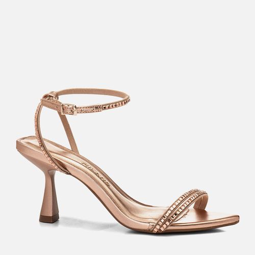 Sandália Salto Alto Fino Taça Metalizada Festa Bico Folha Brilho Cristal  Feminino Milano Cobre 14636