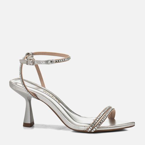 Sandália Salto Alto Fino Taça Metalizada Festa Bico Folha Brilho Cristal Feminino Milano Prata 14636