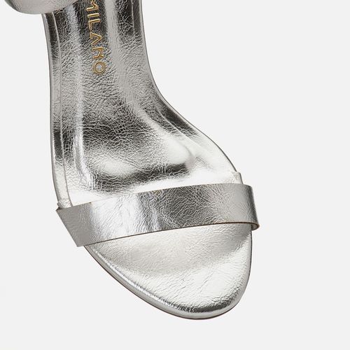 Sandália Anabela Duas Tiras Salto Escultural Wedge Fechada Feminino Milano Prata 14412
