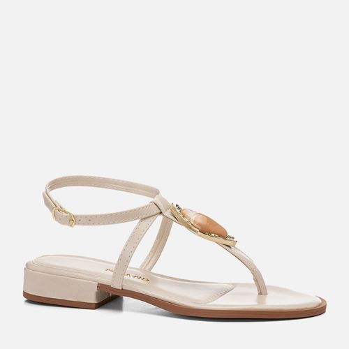 Sandália Salto Bloco Baixo Tiras Cruzadas com Pedraria Resina Jóia Feminino Milano Off White 14374