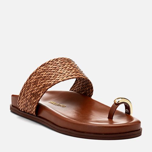 Sandália Papete Ring Toe ou Anel de Dedo Peça Formato Orgânico Tramada Feminino Milano Caramelo 14648