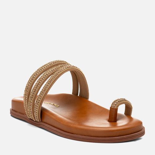 Sandália Papete Ring Toe ou Anel de Dedo Mix Strasss Multicolor Corrente Feminino Milano Caramelo 14652