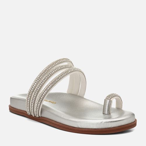 Sandália Papete Ring Toe ou Anel de Dedo Mix Strasss Multicolor Corrente Feminino Milano Prata 14652