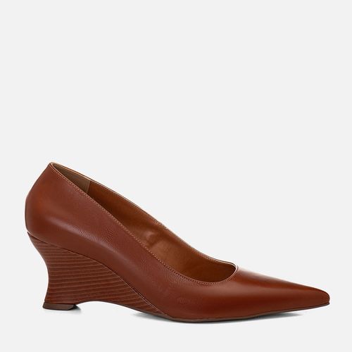 Scarpin Anabela Fechado Salto Escultural Geométrico Wedge Bico Fino Feminino Milano Marrom 14678