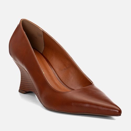 Scarpin Anabela Fechado Salto Escultural Geométrico Wedge Bico Fino Feminino Milano Marrom 14678