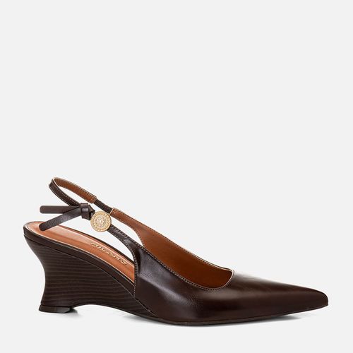 Scarpin Anabela Aberta Slingback Moeda Boho Salto Geométrico Escultural Feminino Milano Café 14679