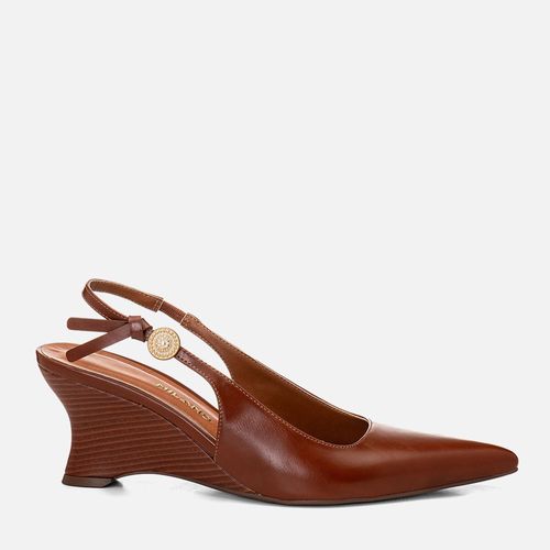 Scarpin Anabela Aberta Slingback Moeda Boho Salto Geométrico Escultural Feminino Milano Marrom 14679
