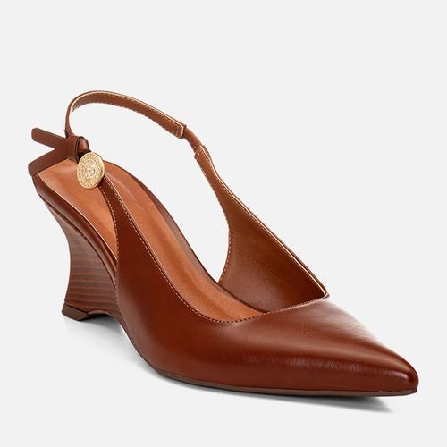 Scarpin Anabela Aberta Slingback Moeda Boho Salto Geométrico Escultural Feminino Milano Marrom 14679