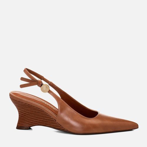 Scarpin Anabela Aberta Slingback Moeda Boho Salto Geométrico Escultural Feminino Milano Caramelo 14679