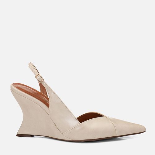 Scarpin Anabela Aberta Slingback Salto Geométrico Escultural Decote V Feminino Milano Off White 14680