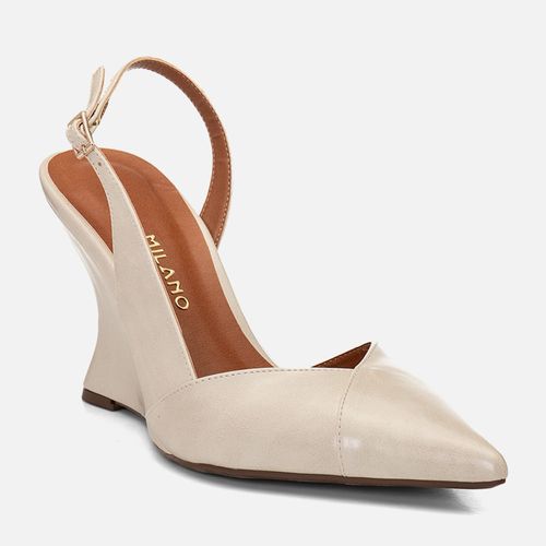 Scarpin Anabela Aberta Slingback Salto Geométrico Escultural Decote V Feminino Milano Off White 14680