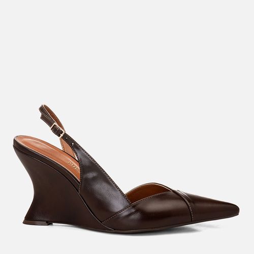 Scarpin Anabela Aberta Slingback Salto Geométrico Escultural Decote V Feminino Milano Café 14680
