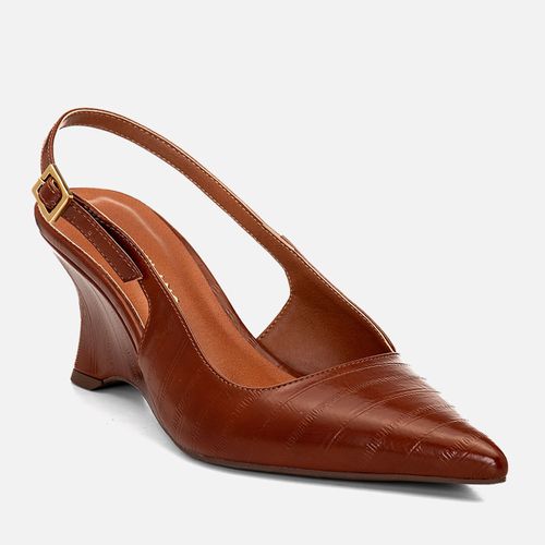 Scarpin Aberta Anabela Médio Slingback Textura Salto Escultural Feminino Milano Marrom 14682