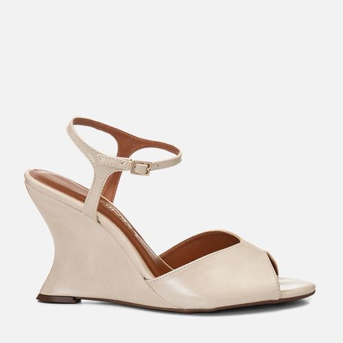 Sandália Anabela Aberta Salto Alto Geométrico Wedge Decote V  Feminino Milano Off White 14684