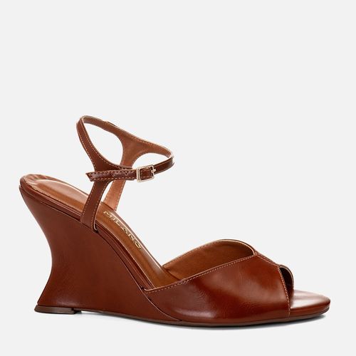 Sandália Anabela Aberta Salto Alto Geométrico Wedge Decote V  Feminino Milano Marrom 14684