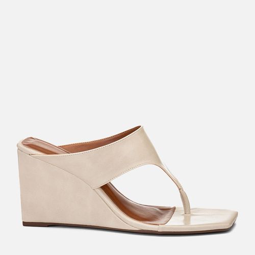 Sandália Tamanco Salto Anabelado Alto e Tira Thong Bico Quadrado Feminino Milano Off White 14686