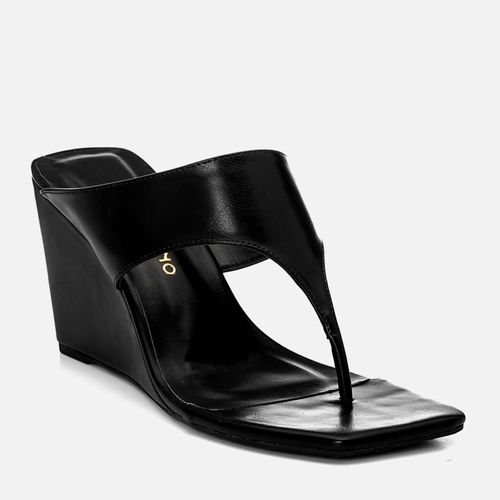 Sandália Tamanco Salto Anabelado Alto e Tira Thong Bico Quadrado Feminino Milano Preto 14686