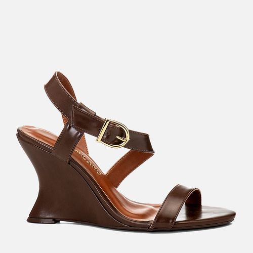 Sandália Anabela Aberta Salto Alto Geométrico Wedge Feminino Milano Café 14685