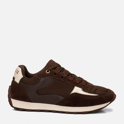 Tênis Esportivo Retrô Multicolor e Multimateriais 2 em 1 Cadarço Duplo Feminino Milano Café 14714