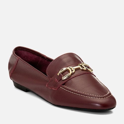 Mocassim Loafer Feito em Couro 2 em 1 Uso Mule Metal Feminino Milano Bordo 14420