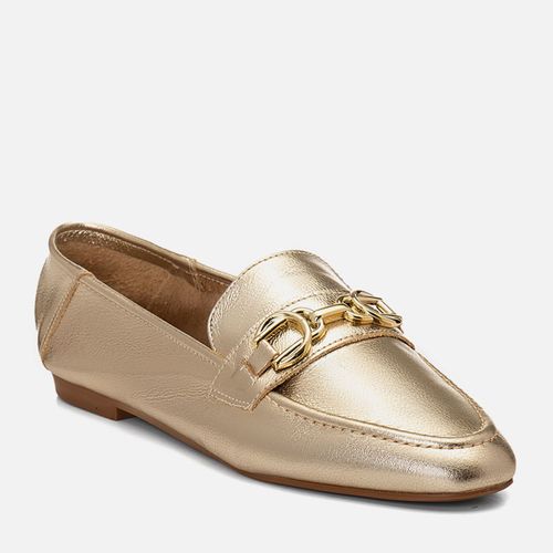 Mocassim Loafer Feito em Couro 2 em 1 Uso Mule Metal Feminino Milano Ouro Light 14420