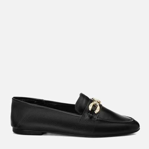 Mocassim Loafer Feito em Couro 2 em 1 Uso Mule Metal Feminino Milano Preto 14420