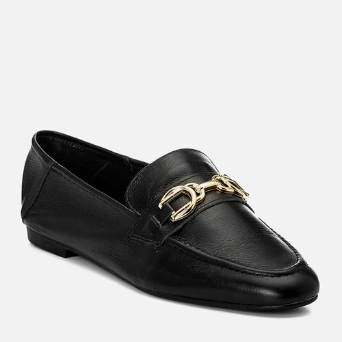 Mocassim Loafer Feito em Couro 2 em 1 Uso Mule Metal Feminino Milano Preto 14420