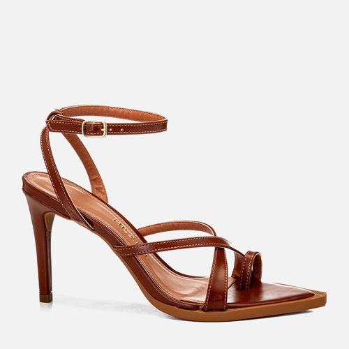 Sandália Salto Alto Fino Bico Folha Ring Toe ou Anel de Dedo Feminino Milano Marrom 14760