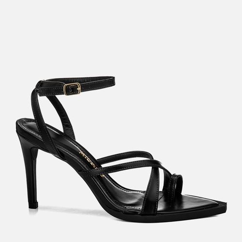 Sandália Salto Alto Fino Bico Folha Ring Toe ou Anel de Dedo Feminino Milano Preto 14760