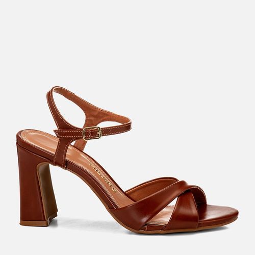Sandália Salto Alto Bloco Geométrico Flare Tiras Cruzadas X Feminino Milano Marrom 14761