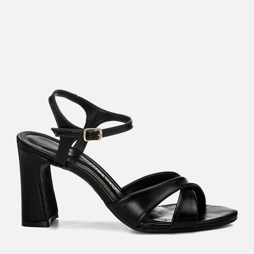 Sandália Salto Alto Bloco Geométrico Flare Tiras Cruzadas X Feminino Milano Preto 14761