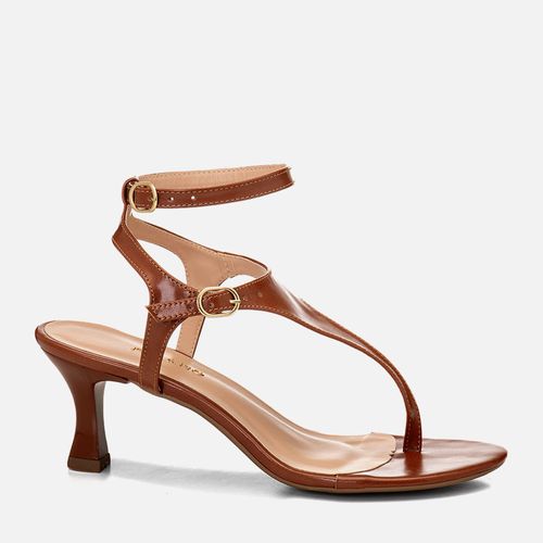 Sandália Salto Médio Taça Tira de Dedo Thong em Y Feminino Milano Caramelo 14784