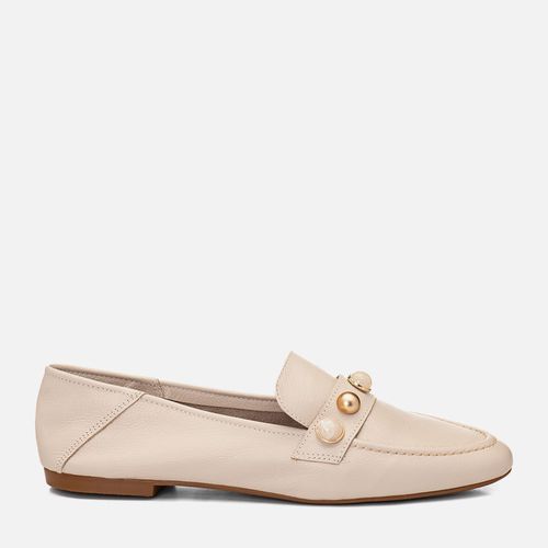 Mocassim Loafer Feito em Couro 2 em 1 Uso Mule Gravata Mix de Pedrarias Feminino Milano Off White 14706