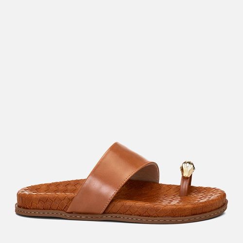 Sandália Papete Ring Toe ou Anel de Dedo Peça Cobra Napa Tramada Tressê Feminino Milano Caramelo 14724