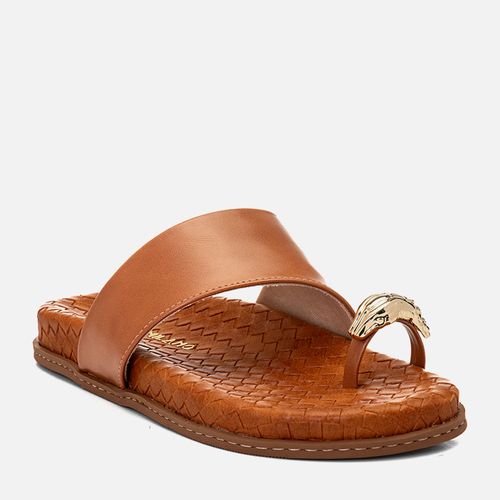 Sandália Papete Ring Toe ou Anel de Dedo Peça Cobra Napa Tramada Tressê Feminino Milano Caramelo 14724