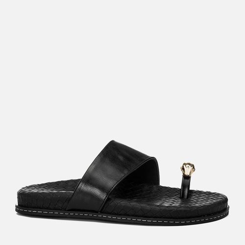 Sandália Papete Ring Toe ou Anel de Dedo Peça Cobra Napa Tramada Tressê Feminino Milano Preto 14724