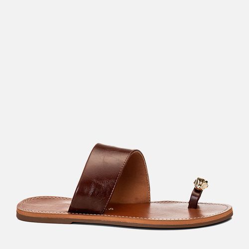 Sandália Rasteira Ring Toe ou Anel de Dedo Peça Cobra Dourada Feminino Milano Marrom 14725