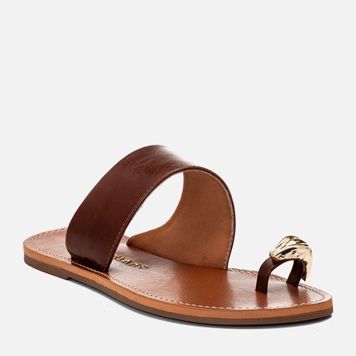 Sandália Rasteira Ring Toe ou Anel de Dedo Peça Cobra Dourada Feminino Milano Marrom 14725