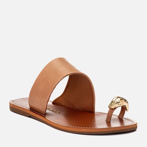 Sandália Rasteira Ring Toe ou Anel de Dedo Peça Cobra Dourada Feminino Milano Bege 14725